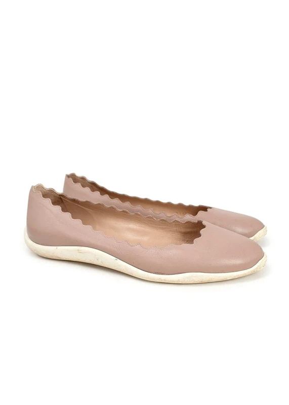 Chloe Blush Pink Scalloped Trim Leather Flats - Size 7 - Image 1