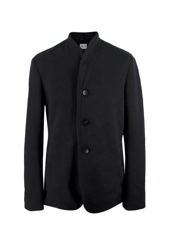 Pre-loved Armani Black Collarless Wool Blend Jacket
