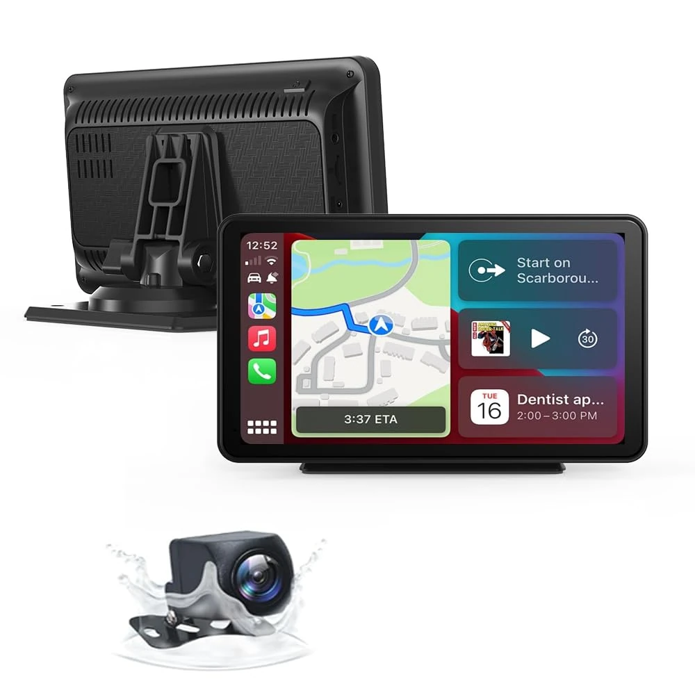 Wireless Carplay Screen for Car 7" Portable Apple Carplay & Android Auto Car Stereo with Backup CameraGPS Navigation/Mirror Link/Voice Control Siri/BT FM, AUX for All Vehicles