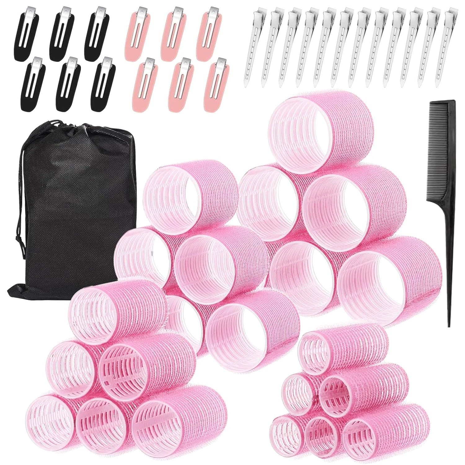 Hair Rollers with Clips 50PCS, Velcro Rollers for Hair Volume 4 Sizes (60/48/36/25mm) with 24 Clips, Large Hair Curlers Rollers for Long, Medium, Short, Thick & Fine Hair Lift & DIY Styling