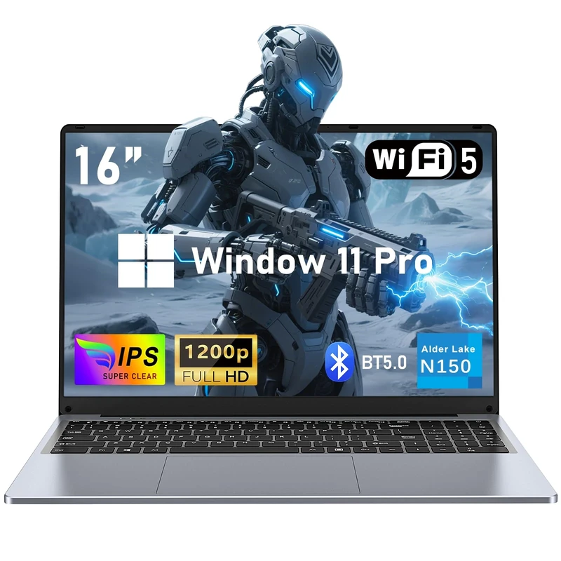 FUNYET Laptop Computer, Notebook 16 Inch 16GB RAM 512GB SSD, N150 Processor (up to 3.6 Ghz), FHD 1920 x 1200 Display, Support WiFi 5, USB3.0, 6000mAh Battery