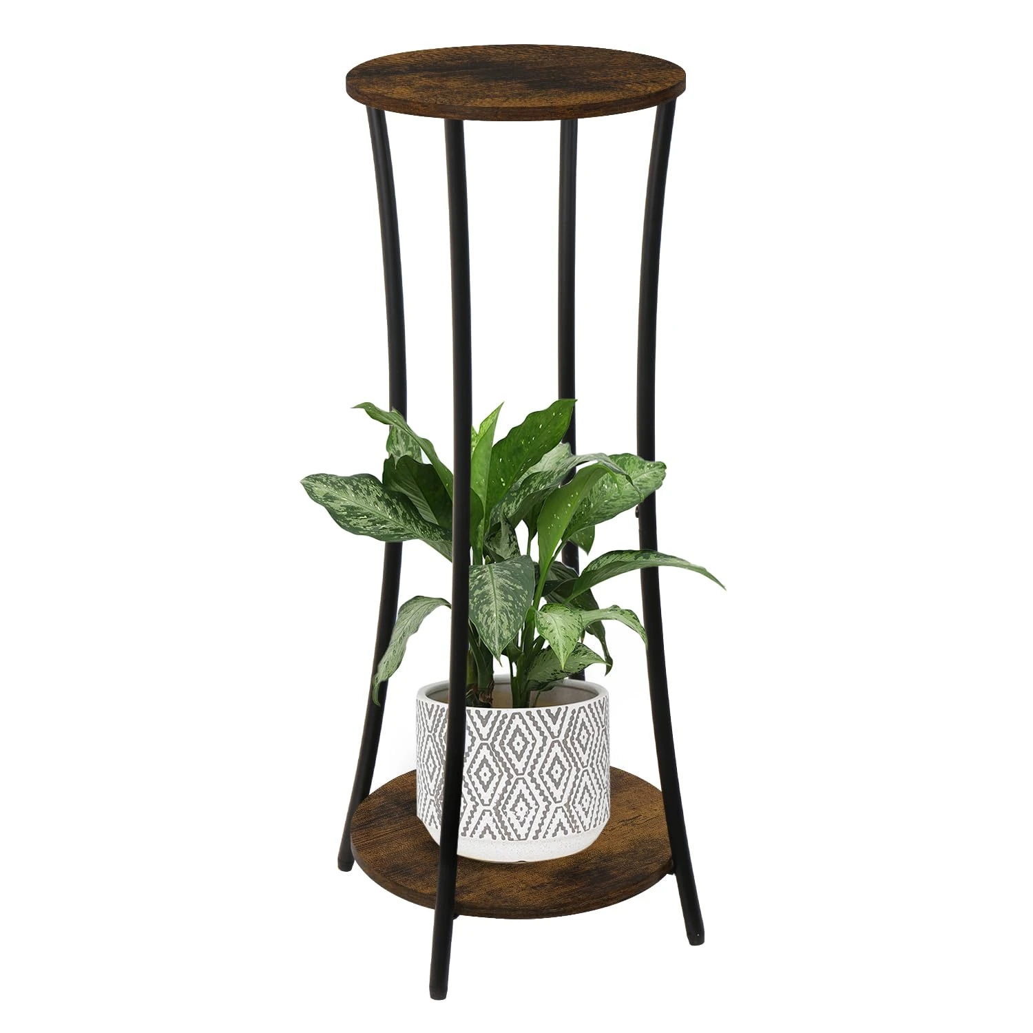 VYUOL Plant Stand Indoor,2 Tier Round Potted Holder Rack,Flower Pot Stand Shelf,Round Supports Rack,Corner Plant Shelf for Balcony Garden Patio Living Room (Retro)