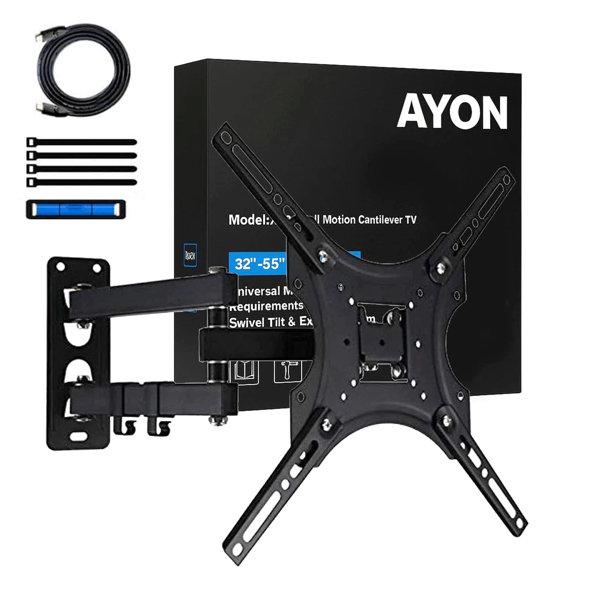 AYON TV Wall Bracket for 32-55 inch(81cm-140cm) TVs, Swivels Tilts TV Wall Mount for Flat & Curved TV, VESA 100x100mm to 400x400mm, holds up to 35kg, HDMI Cable included