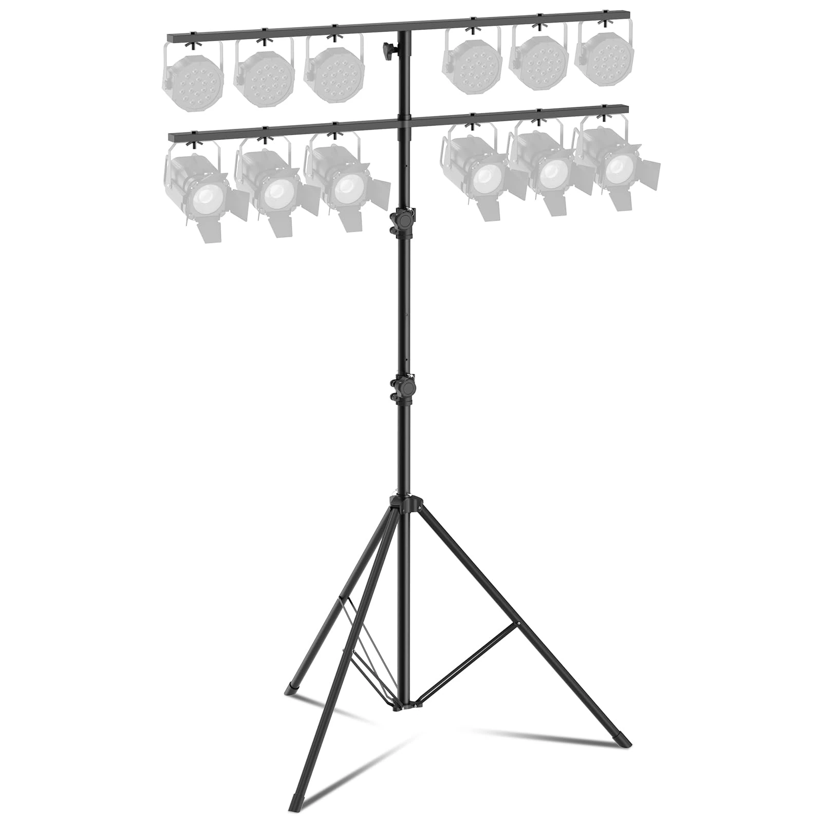 DJ Lights Stand with 2 T-Bar, Heavy Duty DJ Stand Hold 12 Lights, Portable Par Can Tripod Stage Light Stand Adjustable Height 81-144 Inch, DJ Lighting T Bar Suitable for Stages, Bar, Banquet, Party