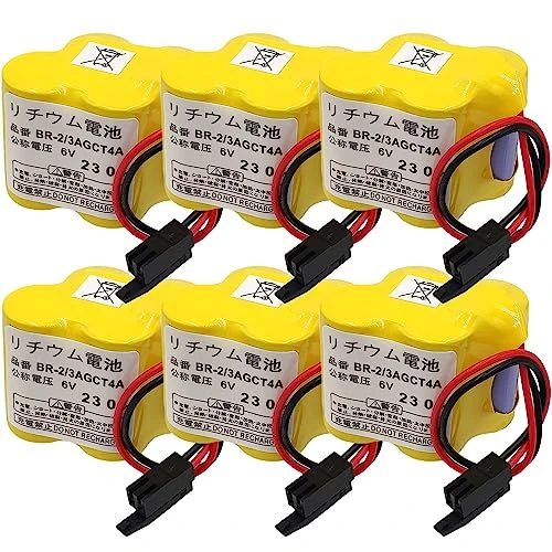 6-Pack BR-2/3AGCT4A (A98L-0031-0025) 6V PLC Lithium Battery for FANUC A98L-0031-0025 A06B-6114-K504 Control System Battery (Black Connector)