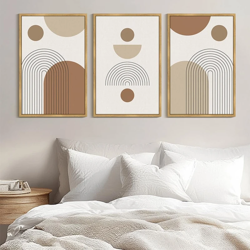 KUVIOKE Green Boho Framed Wall Art Bohemian Wall Decor Geometry Prints for Living Room Dining Room Bedroom 24x36in (Natural Framed)