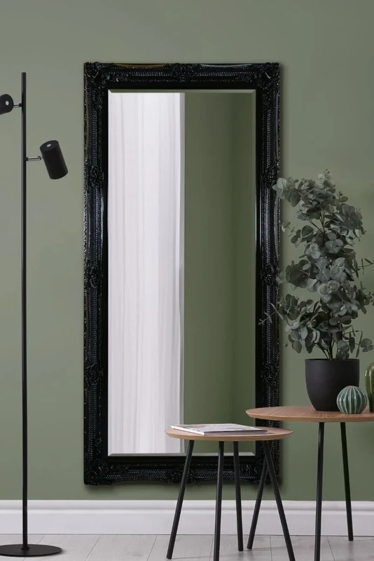 MirrorOutlet Full Length Black Ornate Wall Mirror 168 x 78cm – Large Decorative Leaner – Vintage Dressing Style for Bedroom, Hallway or Living Room – Portrait or Landscape Hanging