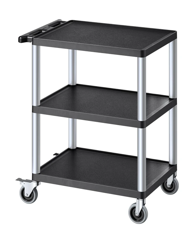 VEVOR Utility Cart, 300 lbs Load Capacity, 27.6 x 18.1-inch Service Cart, Three-Shelf Heavy Duty Plastic Utility Cart with 360° Swivel Wheels (2 with Brakes), Suitable for Warehouse, Garage, Cleaning