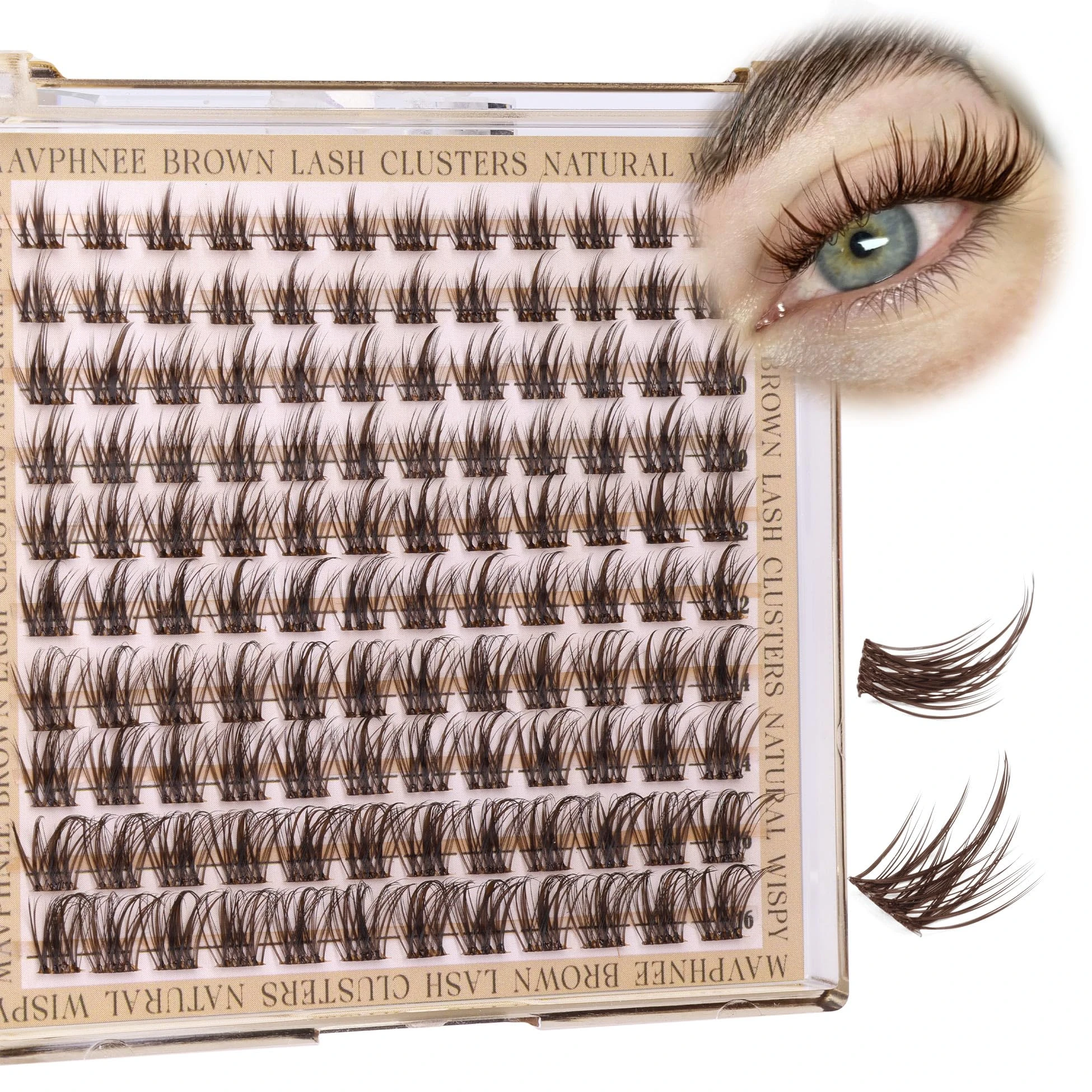 Brown Lash Clusters Wispy Eyelash Individual Lashes Spikes DIY Lash Extensions Dark Brown Cluster Lashes Natural Cluster Eyelash Extensions C-Curly Eyelash Clusters Clear Band Fairy Lash Pack 120Pcs