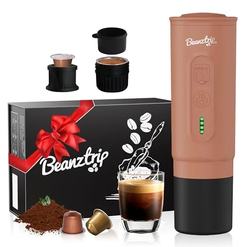 BeanzTrip H02 PRO Portable Espresso Maker, Travel Small Coffee Machine Compatible with NS Capsule & Ground Coffee, 20 Bar Electric Espresso Machine for Office, Camping, Hiking, with Gift Box