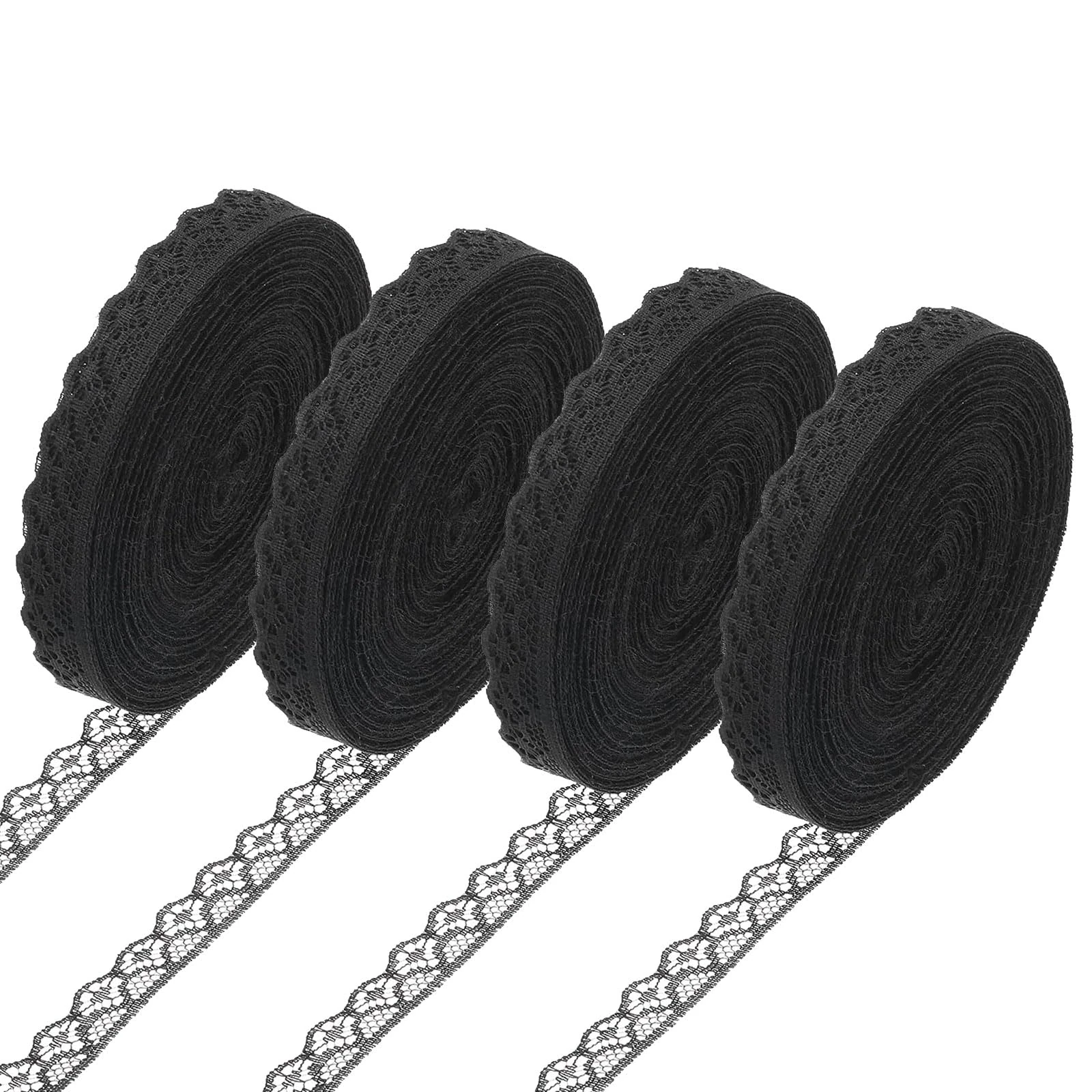 Rnigra 40M Black Lace Ribbon Roll, Lace Trim Width 1.4cm, Trimming for Sewing, Perfect for Crafting, Wedding Decoration, Gift Wrapping, Bow Making, Bouquet(10M/Roll, 4 Roll)