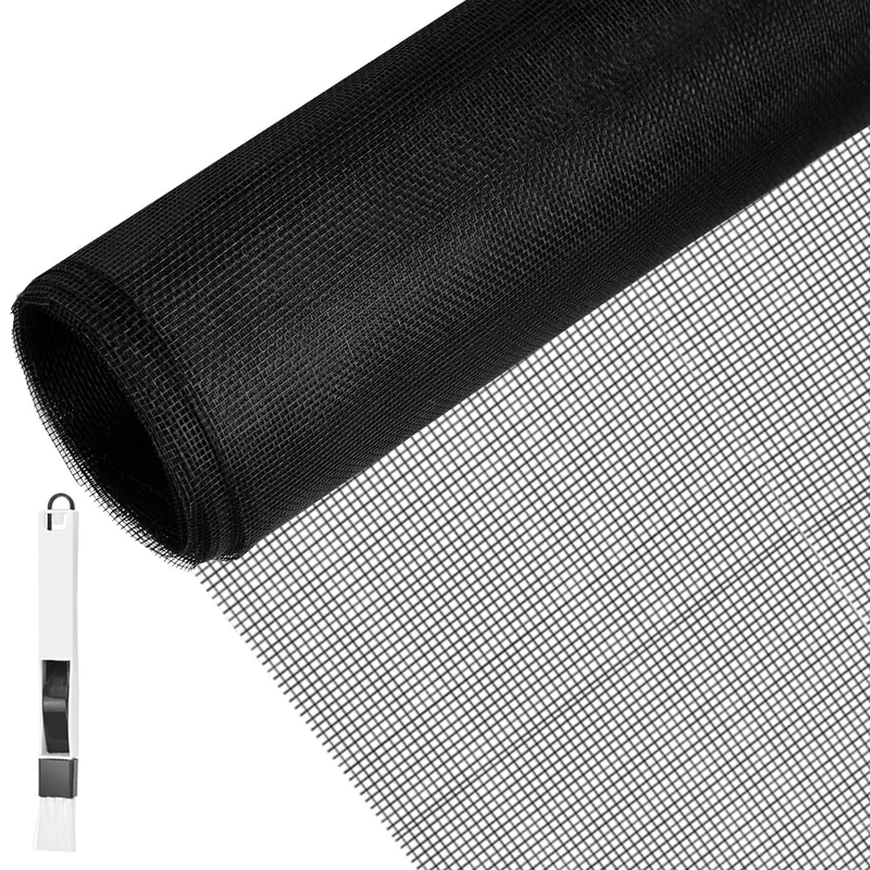 BUZIFU Window Screen Mesh 80 x 120 cm Fiberglass Screen Fly Screen Wire Mesh Insect Mesh Replacement Cuttable Mosquito Net Pet Screen with Cleaning Brush for Windows Doors Patio, Cat-Proof, Black