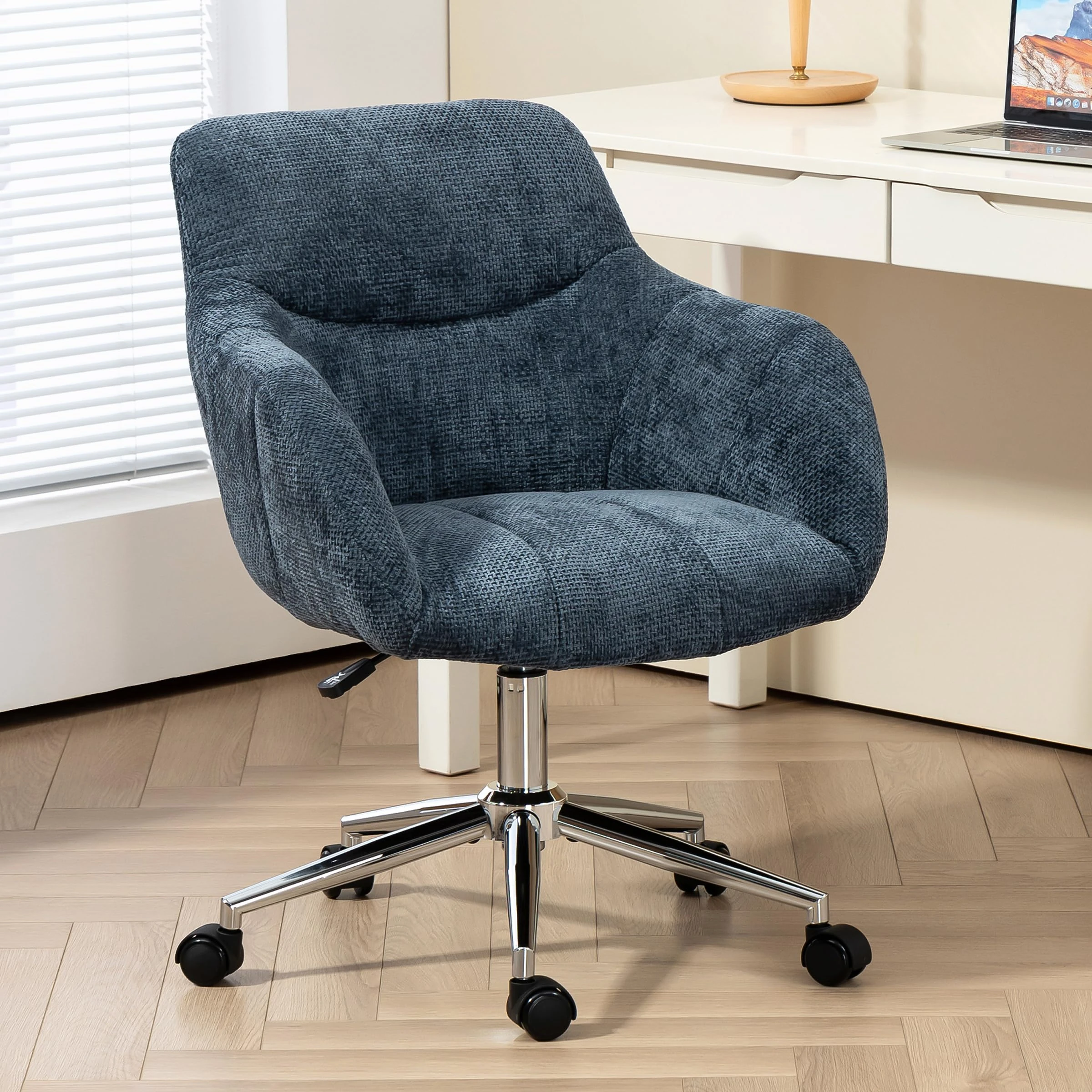 BRTHORY Upholstered Home Office Desk Chairs with Adjustable Swivel Wheels, Breathable Chenille Fabric Vanity Chair Ergonomic Office Chair Desk Chairs for Living Room, Bedroom, Office, Vanity Study