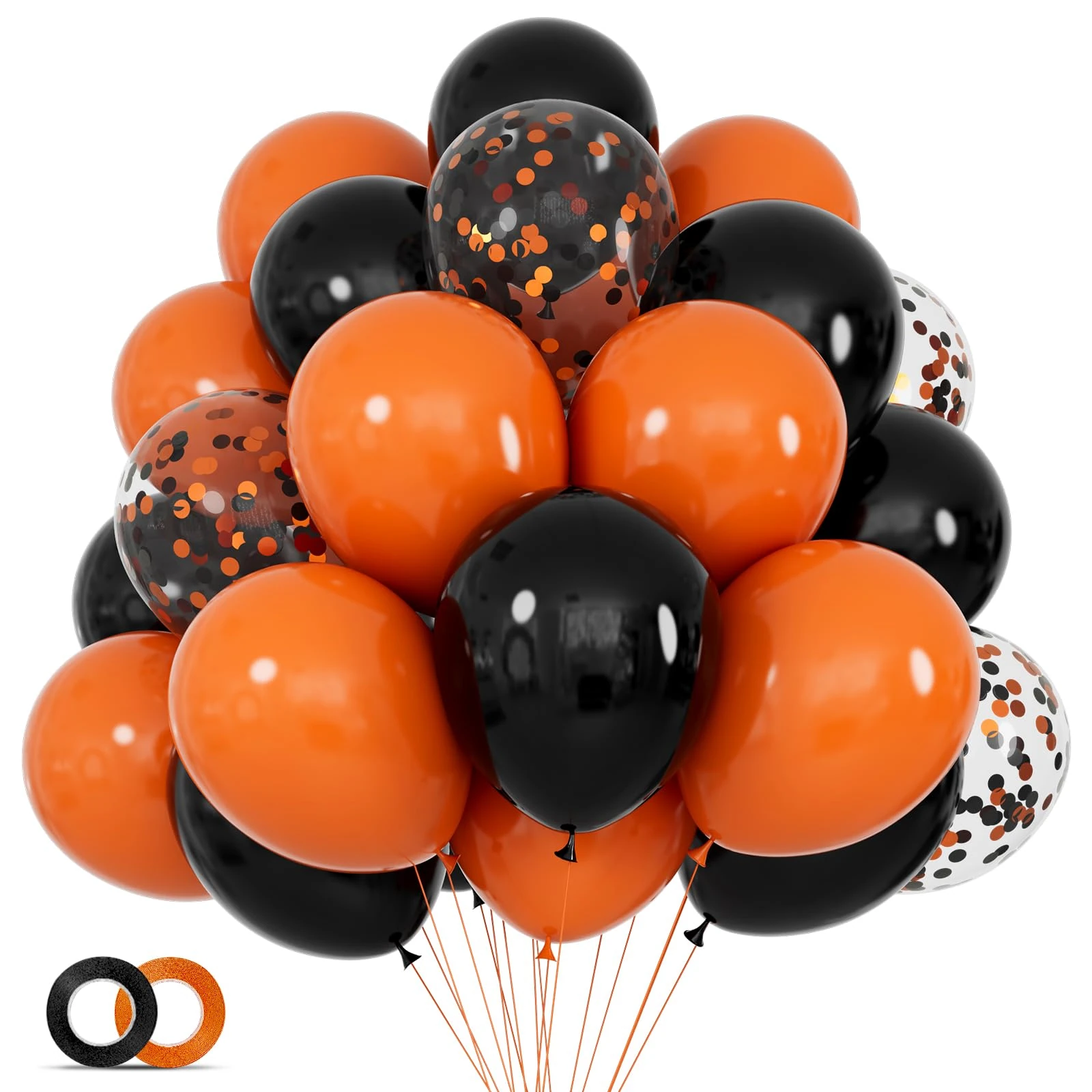 68Pcs Black and Orange Balloons, Halloween Balloon 12 inch Confetti Ballons Orange Latex Balloon Set with Ribbons for Birthday Halloween Graduation Spooky Party Decorations.