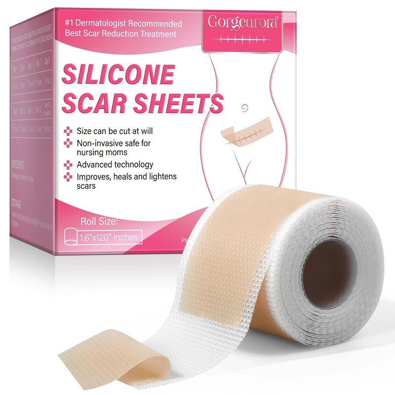 Silicone Scar Tape, Silicone Scar Sheets – Reusable Silicone Scar Sheets for Surgical Scars, C-Section, Keloids, Burns, Acne, and Keloid Bump Removal (1.6"×120"(Pack of 1))