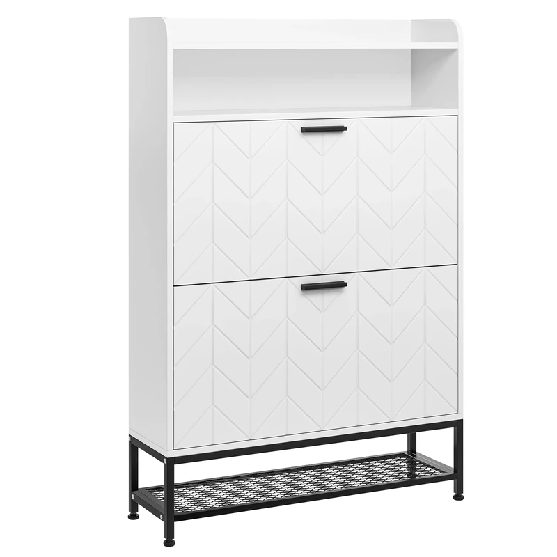 YITAHOME Shoe Cabinet Storage Hallway with 2 Drawers, Shoe Storage Cabinet, Floorstanding Shoes Cupboard with Open Shelves and Metal Legs for Living Room, Bedroom, 80 x 24 x 117 cm, White