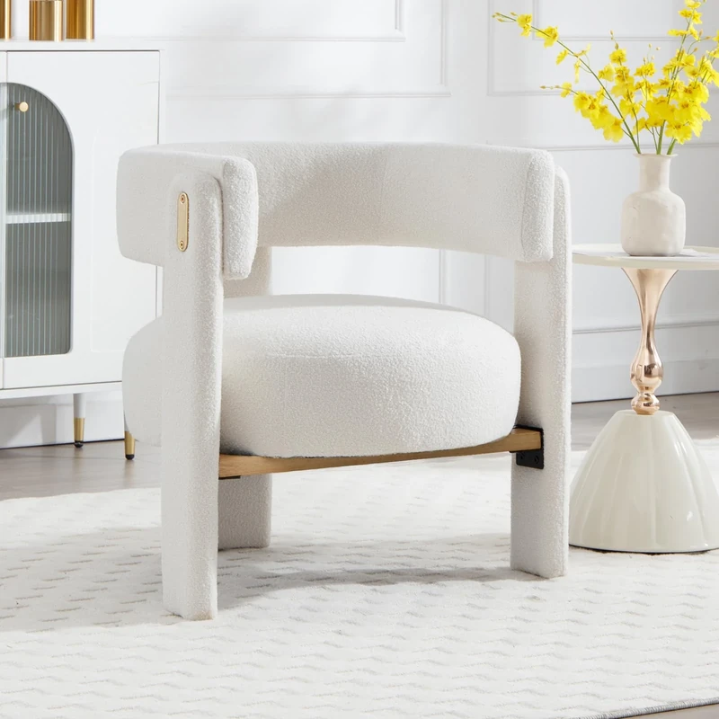 Ya-Home Modern Accent Chair in Faux Fur Upholstered Tub Chair with Armrests, Leisure Lounge Chair for Bedroom, Living Room & Makeup Areas, White