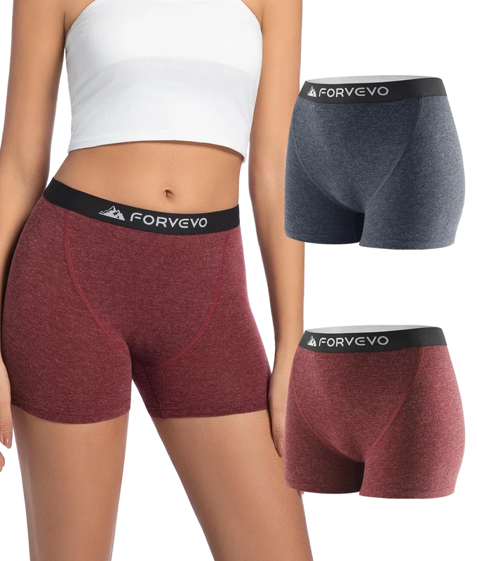 FORVEVO Merino Wool Boyshorts Underwear for Women 2 pack,Breathable Boxer Briefs Womens,Dry Panties for Ladies, Moisture Wicking Soft Comfortable for Office, Camping（Multicolor02，M）