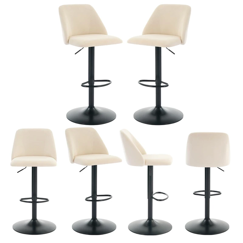 COLAMY Breakfast Bar Stools Set of 6, Modern Swivel Kitchen Stool, Adjustable Upholstered Barstools Counter Height with Square Open Back for Bar Kitchen Island, Dining Room, Beige