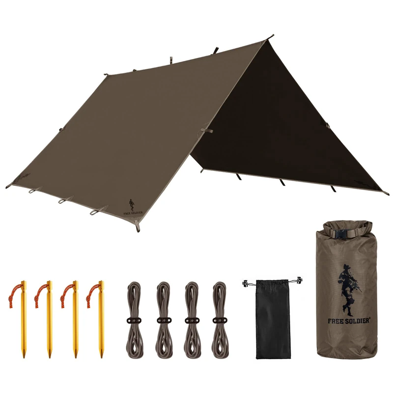 FREE SOLDIER Tarp Waterproof 3 x 3 m Ultralight Tent Tarpaulin UV Protection Camping Awning Tent Outdoor Large Tarp for Camping, Hiking, Outdoor Activities (Chestnut Brown)
