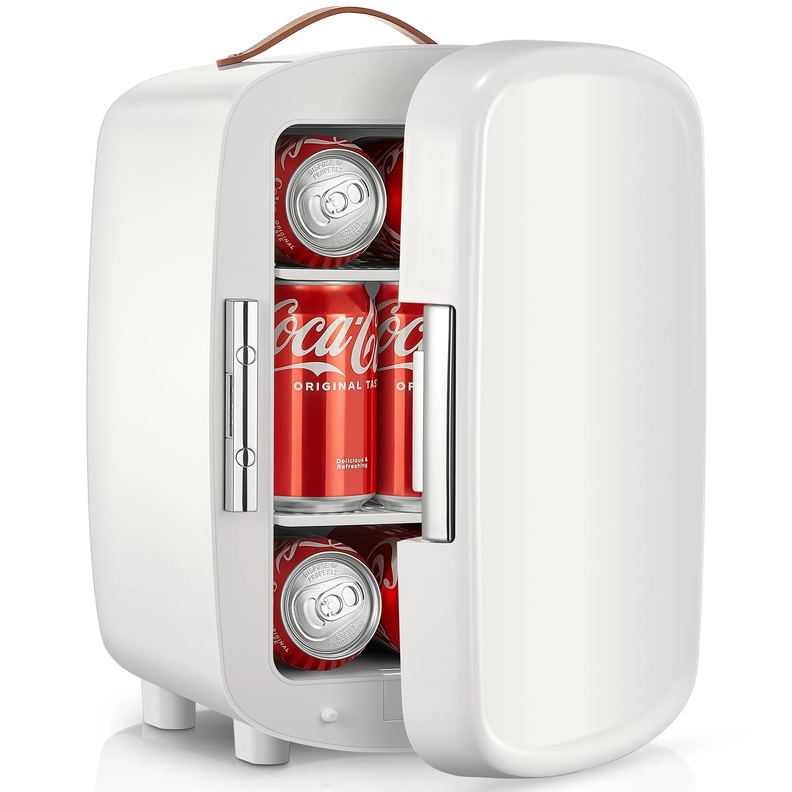 FOHERE Mini Fridge 10 Litre/12Cans, Mini Fridges for Bedrooms, AC/DC Cooler, Portable Small Fridge for Car, Office,Travel, Home/Skincare, Makeup, Cosmetics/Drinks, Fruit, Food, White