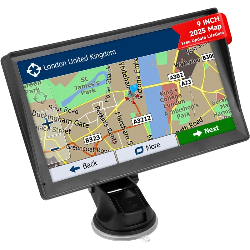 9 Inch Sat Nav, Touch Screen GPS Navigator for Car Truck RV HGV with UK Europe Maps, Lifetime Free Updates, Satnav Support Postcode Search and Voice Guidance, Speed Camera Alert, POI