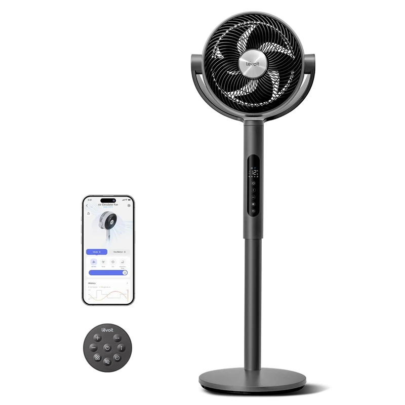Levoit 20dB Quiet Smart Pedestal Fans for Bedroom, 950CFM Ultra-High Airflow, 12H Timer with WiFi/Voice/Remoter, 43'' Auto 120°+90° Oscillating Standing Fan, 12 Speeds, 4 Modes, DC Motor