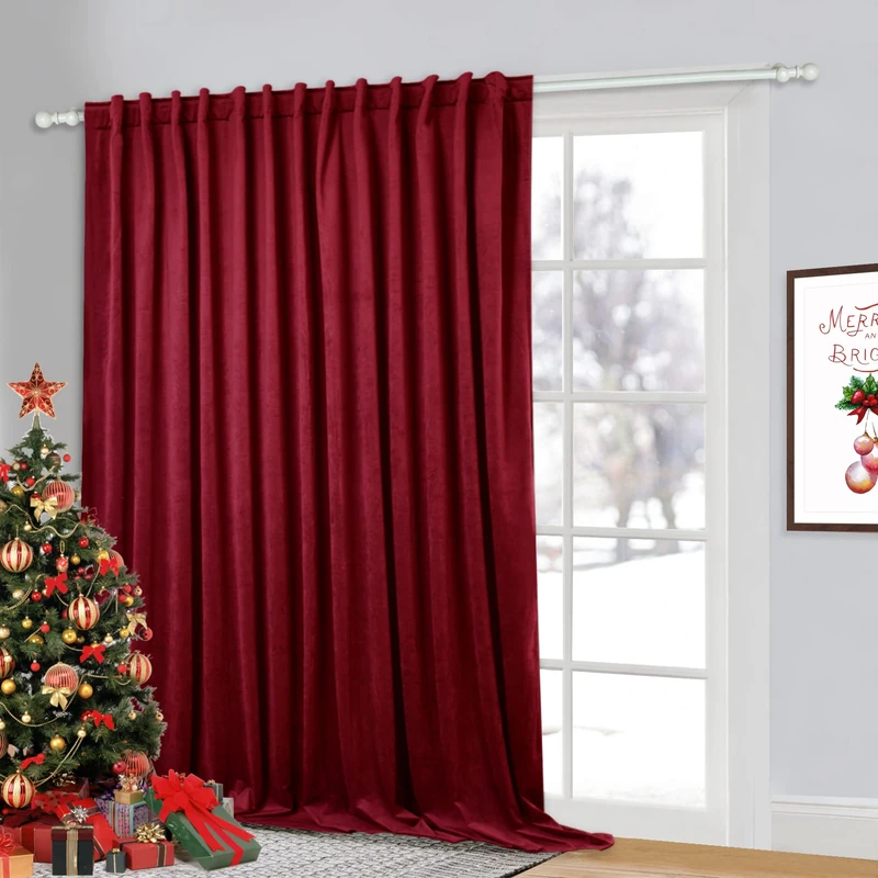 StangH Red Velvet Curtains 132 inches for Movie Room Noise Reducing