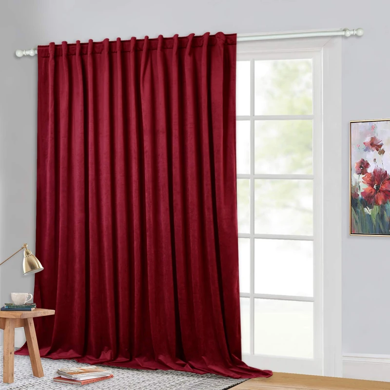 StangH Christmas Decoration Velvet Curtains, Holiday Decor Super Soft Solid Window Panels, Room Darkening Noise Reducing Drapes for Movie Room/Party Backdrops, Red, W100 x L144 inches, 1 Panels