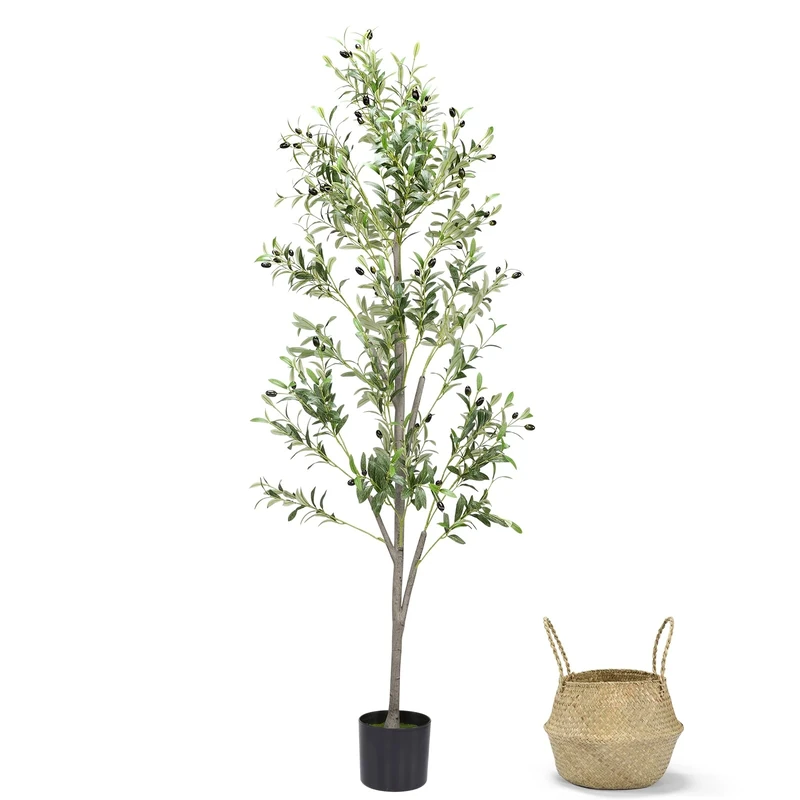 Alyvisun Faux Tree with Lifelike Olive Leaves & Stable Cement Weight Thickened Bottom Base, Green, 180cm