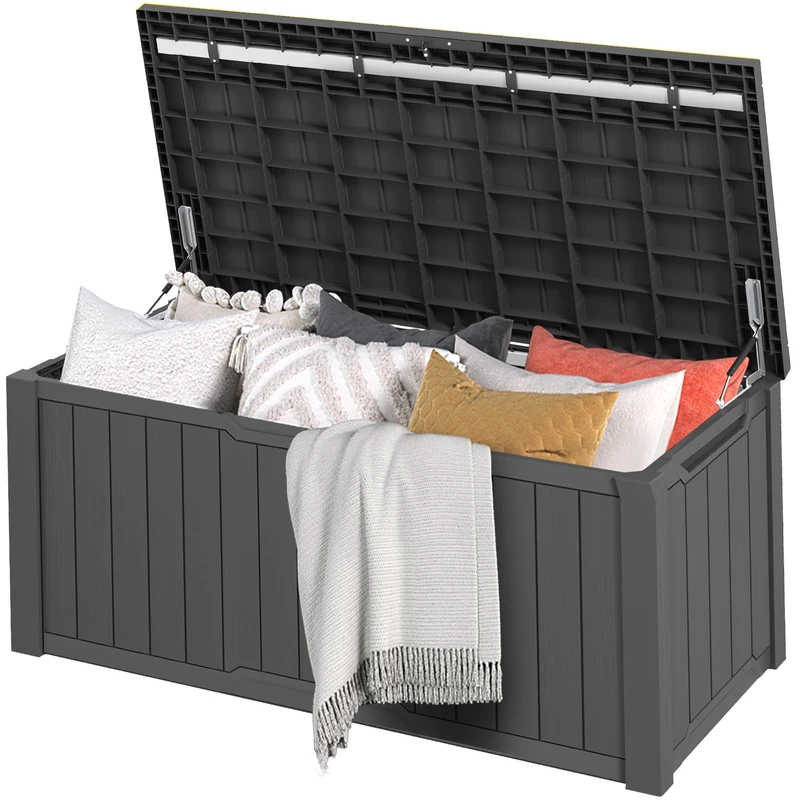DWVO Outdoor Garden Storage Box|870L 143x80.5x79cm|Waterproof||Securely Lockable|Side Carry Handles|All Weather Resistant|Patio Resin Deck Box for Pillows, Equipment,Pool Accessories(Dark Gray)