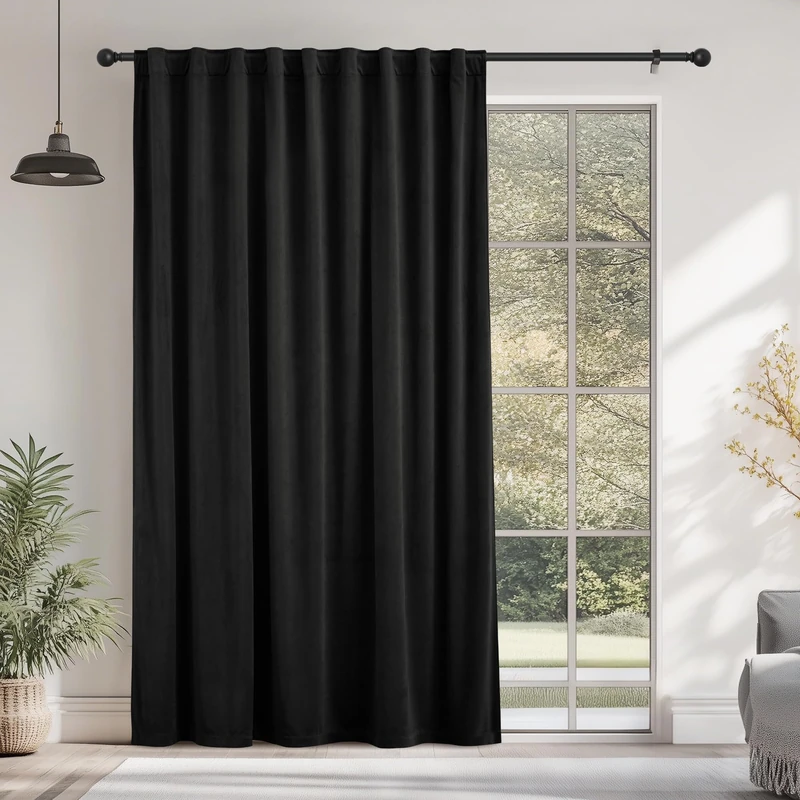 StangH Halloween Decoration Velvet Curtains, Retro Aesthetic Heavy Thick Window Panels, Room Darkening Soundproof Drapes with Back Tab for Party Backdrops, Black, W72 x L120 inches, 1 Panels