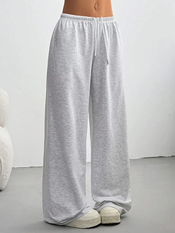 Women's Baggy Sweatpants with Pockets Wide Leg High Waisted Casual Sweat Pants Lounge Drawstring Joggers Gym Workout Pants, Grey, X-Small