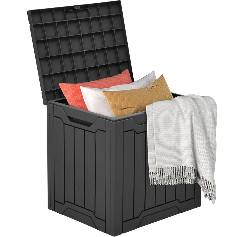 DWVO Outdoor Garden Storage Box|870L 143x80.5x79cm|Waterproof||Securely Lockable|Side Carry Handles|All Weather Resistant|Patio Resin Deck Box for Pillows, Equipment,Pool Accessories(Black+White)
