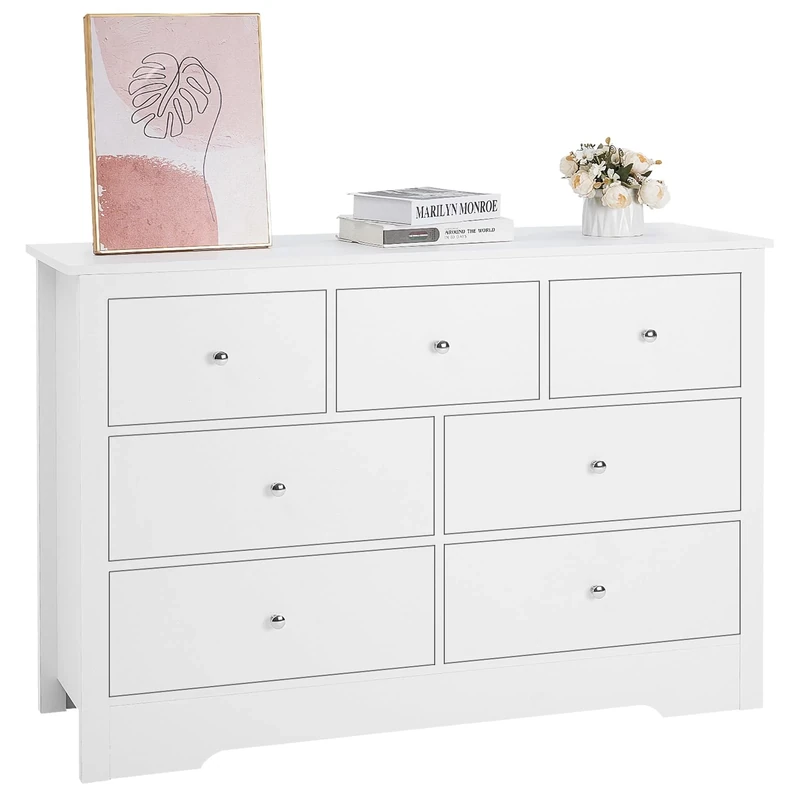 VEVOR 7 Drawer Dresser, Wooden Chest of Drawers with Sliding with Anti-tip Device, Modern Minimalist Dresser Chest, Closet Storage Organizer for Living Room, Hallway, Bedroom, Entryway, Light Wood