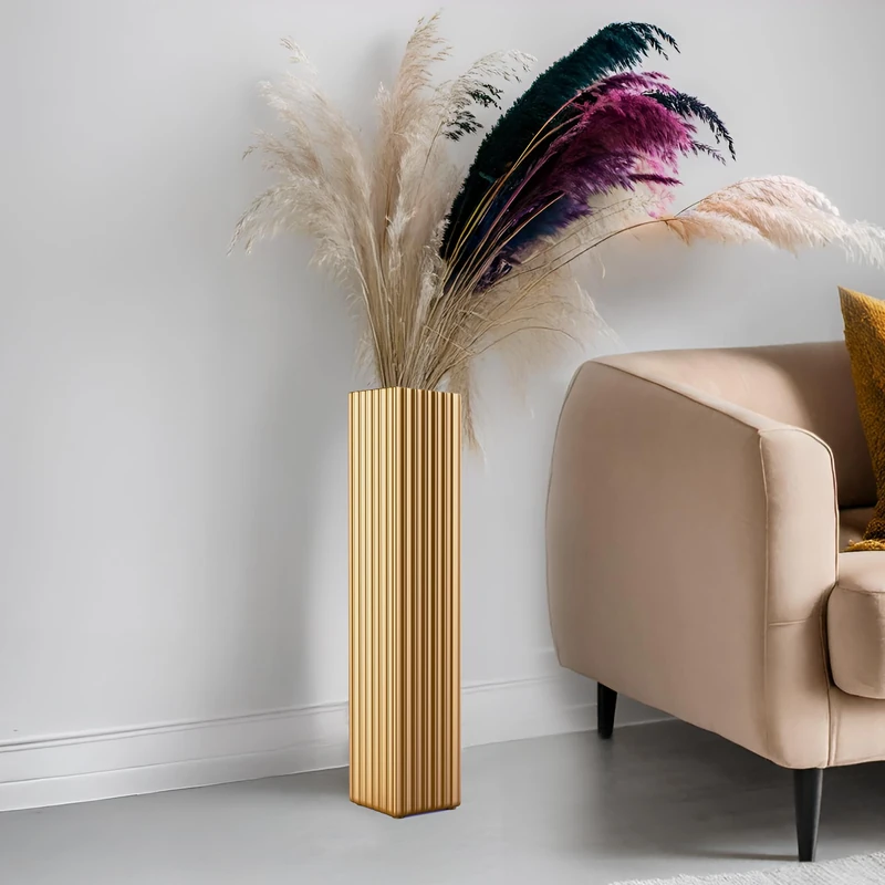 Tall Floor Vase 28 Inch Gold Resin Modern Elegant Vase for Entryway Fireplace Decor Lightweight Rectangle Skinny Narrow Centerpiece Sturdy