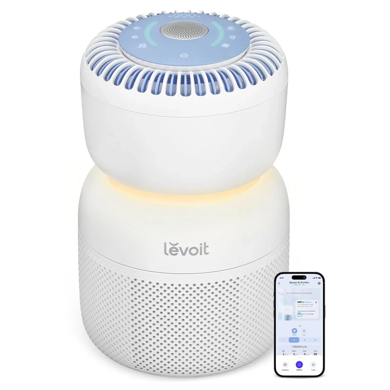 LEVOIT Air Purifier with 5 Air Monitor, White Noise and Blue-Light-Free Night Light for Bedroom Home Baby, HEPA Filter Removes Ultrafine Particles, Smart WiFi, Sprout