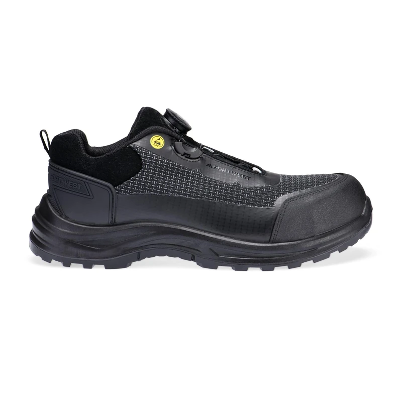 Portwest FE05 Girder Composite Low Shoe S3S ESD Wire Lace Cut Resistant Reflective TPU Toe Cap Slip Oil Resistant Non Metallic Safety Footwear, Black/Grey, 40