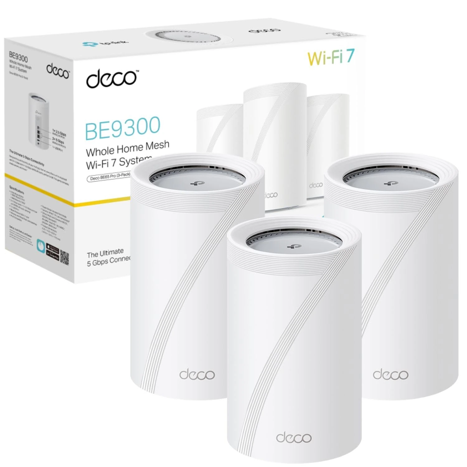 TP-Link Deco BE9300(3-pack) WiFi 7 BE9300Mbps Whole Home Mesh WiFi System, 2.5Gbps Ports, VPN Supported, Router & Extender Booster, AI-Driven Mesh, 6 GHz Band, Homeshield, Alexa & Google