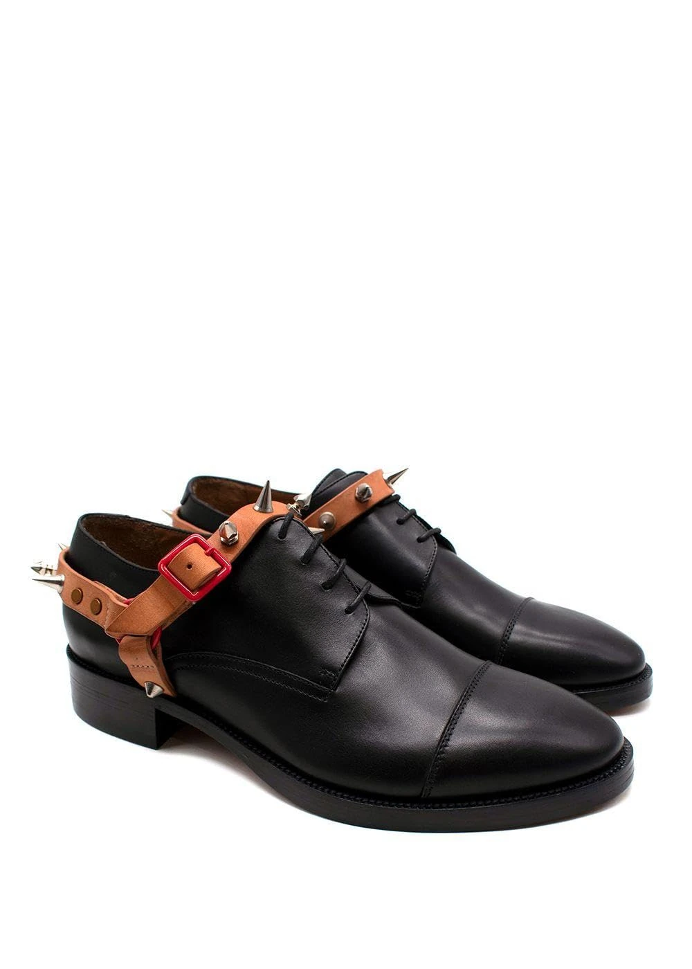 ACNE STUDIOS Pre-Loved Men's Black Tie Ups with Tan Manson Stud Stirrup Design