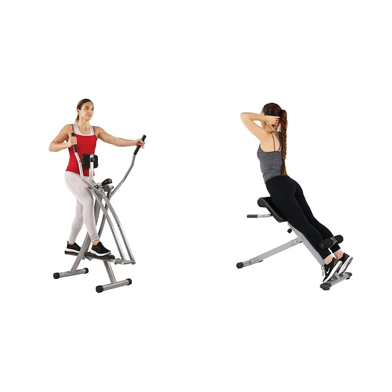 Sunny Health & Fitness Elliptical Cross Trainer w/LCD Monitor, Air Walker Exercise Machines + 45 Degree Hyperextension Roman Chair, Steel, Grey, One Size SF-BH6629