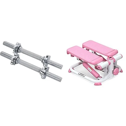 Sunny Health & Fitness Exercise Stepping Machine, Portable Mini Stair Stepper for Home or Office Workouts + Sunny Health & Fitness 35.5 cm (14") Threaded Chrome Dumbbell Bar