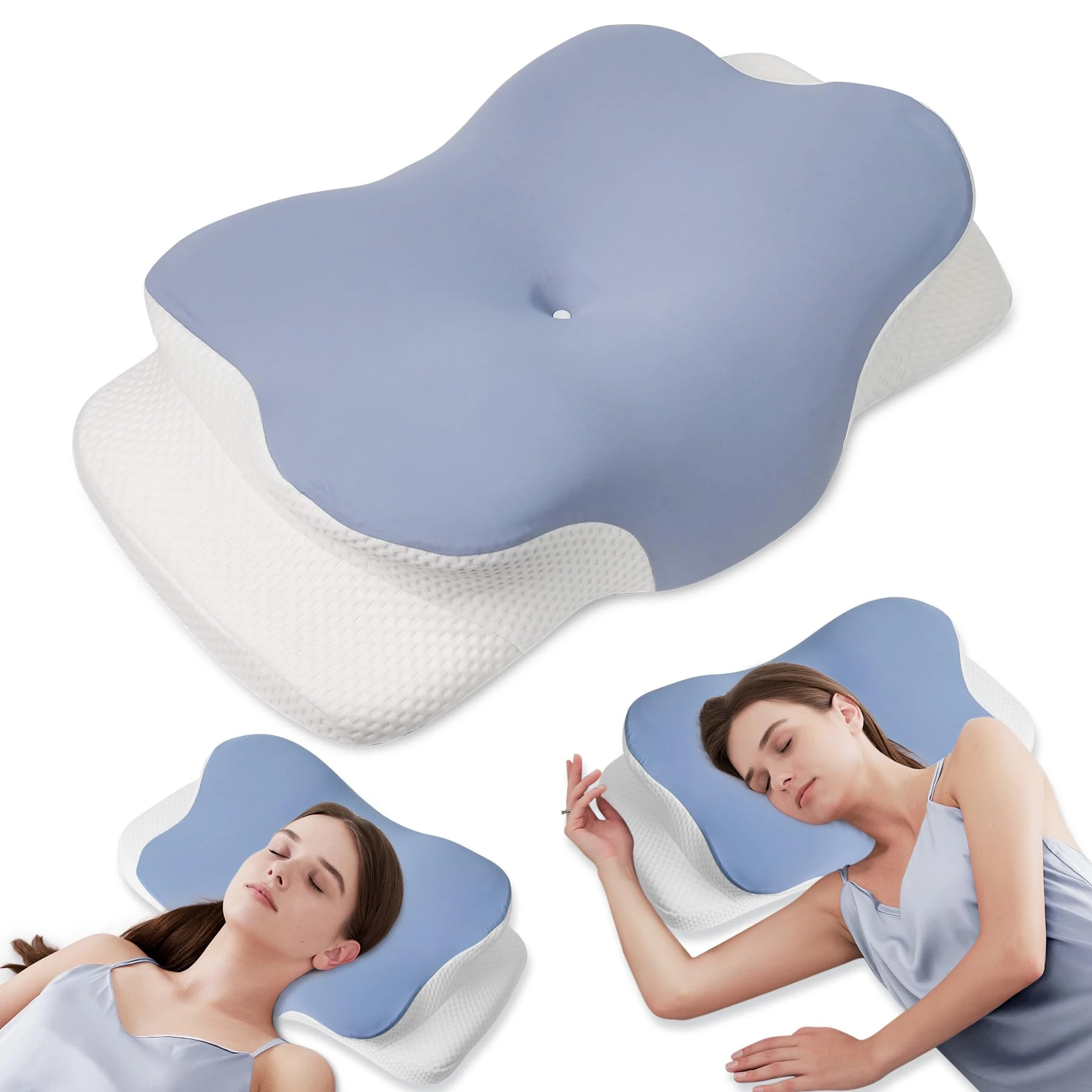 MULISOFT Memory Foam Pillow, Comfortable Pillow, Supportive Neck pillow, Ergonomic side sleeper pillow (blue)
