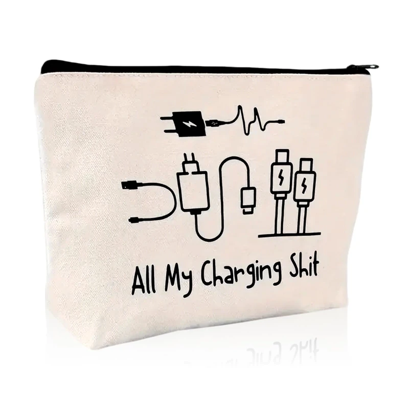 Charging Cable Organizer Bag, All My Charging Stuff Travel Pouch, Funny Zippered Cable Storage for Women Men, Tech Charger Cord Organizer Gift