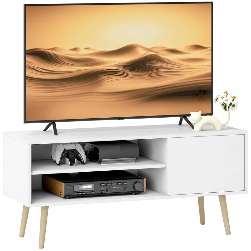 HOMCOM TV Stand Cabinet up to 55", TV Unit with 2 Storage Shelves and Single Door for Living Room, Bedroom, White