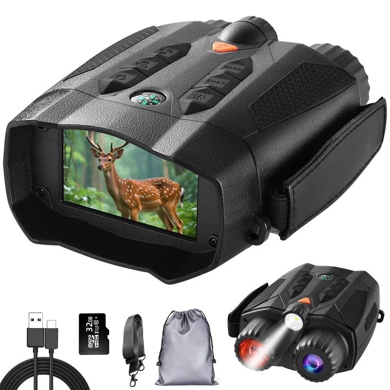 Night Vision Goggles, 5W 850NM Infrared Night Vision Binoculars for Adults, 5000 mAh Rechargeable Binoculars with Flashlight and 32G Card, 10X Digital Zoom, for Camping Hunting and Bird Watching