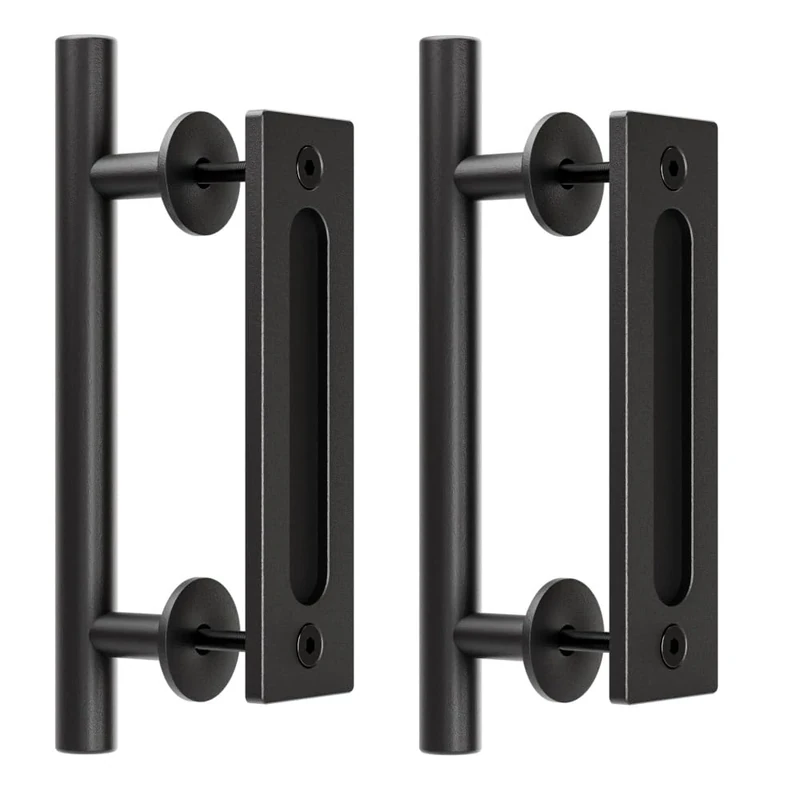TSMST 30CM Sliding Door Handle Double Sided Barn Door Handle Embedded Invisible Alloy Steel Frosted Black 2PC