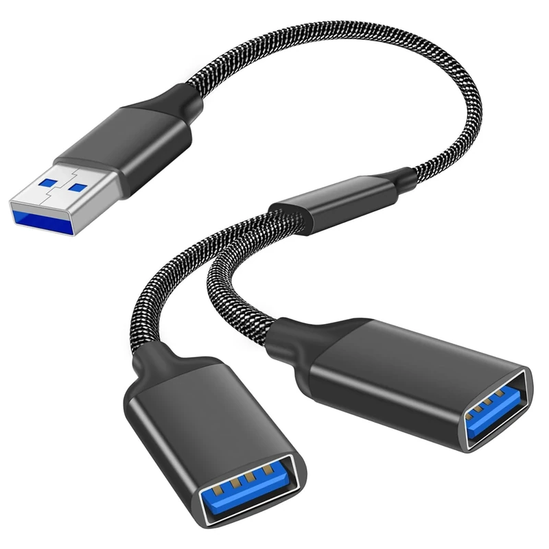 USB Splitter 2 Port,USB Male to Double Female Extension Cord Adapter,Usb splitter,1 In 2 Out Dual Extender Hub Compatible with Laptop Mac Car PS4 PS5 for Flash Drive etc