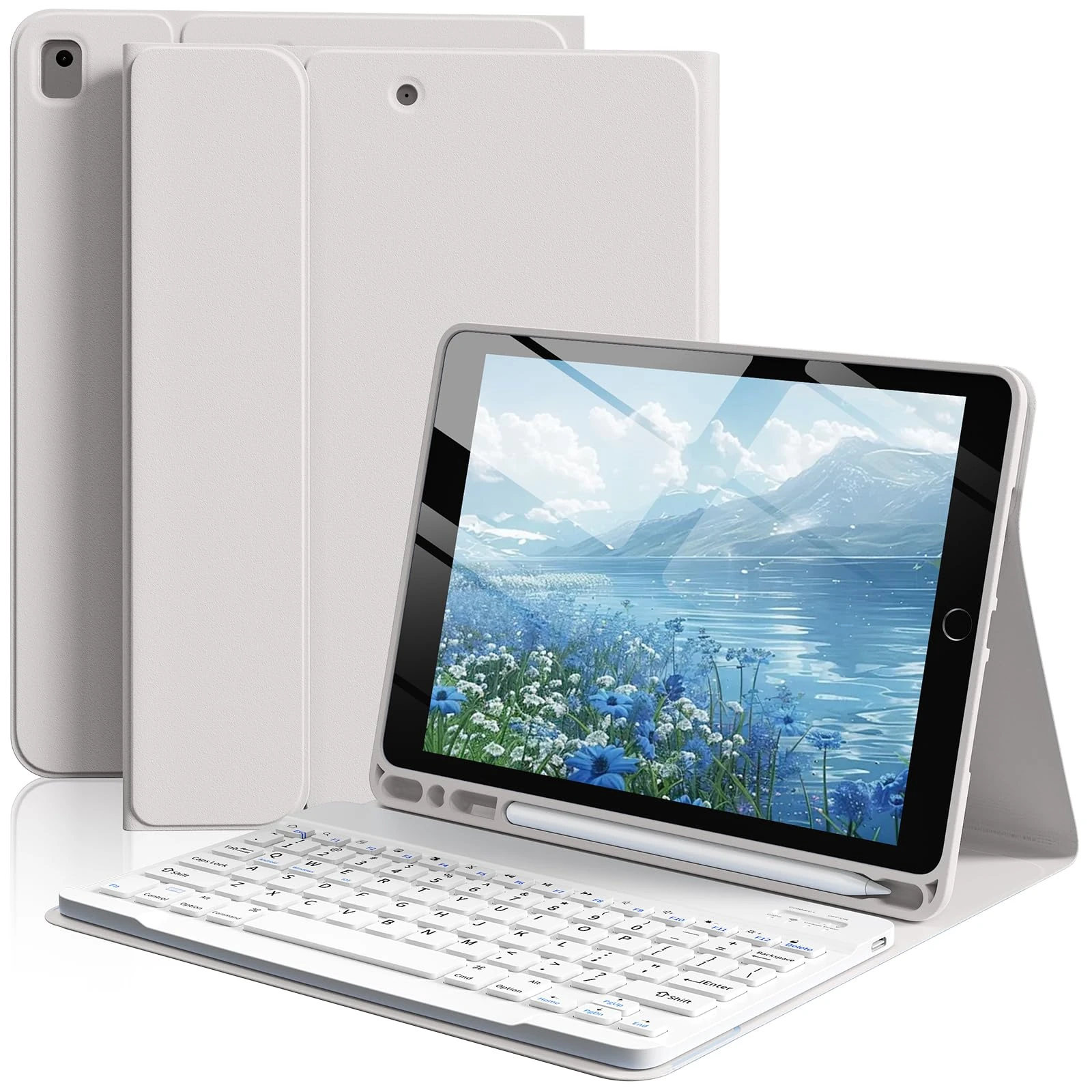 BFGTSJF Keyboard Case for iPad 9th / 8th / 7th Generation 10.2 inch 2021/2020/2019, iPad Air 3rd / iPad Pro 10.5 inch with Pencil Holder, Magnetic Detachable Bluetooth Keyboard - Gray