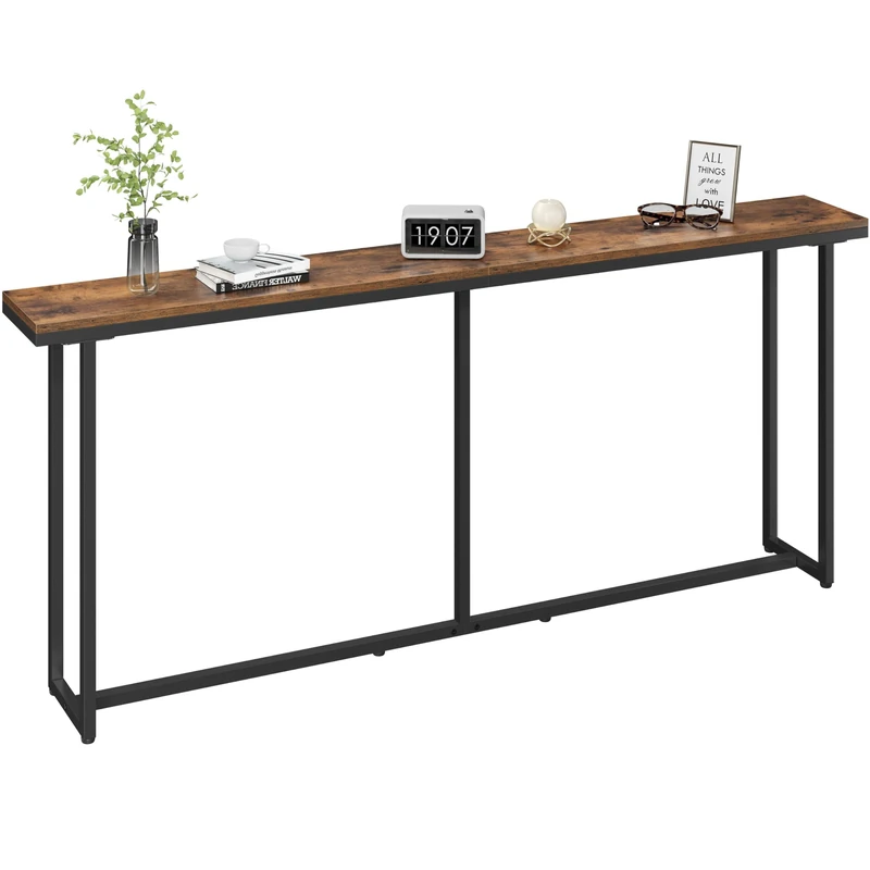 Yaheetech Narrow Industrial Console Table with Sturdy Metal Frame, 180 CM Long Slim Entryway Sofa Table for Foyer, Hallway, Living Room, Rustic Brown